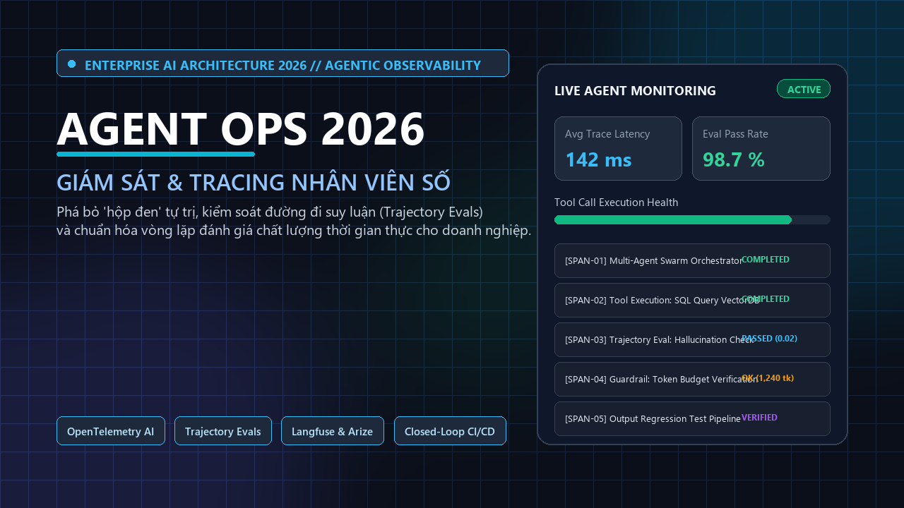 Kỷ Nguyên AgentOps  AI Observability 2026: Xóa Bỏ Hộp Đen Tự Trị Tracing Chuỗi Suy Luận Và Khép Kín Vòng Lặp Đánh Giá (Evaluation Loops) Cho Doanh Nghiệp