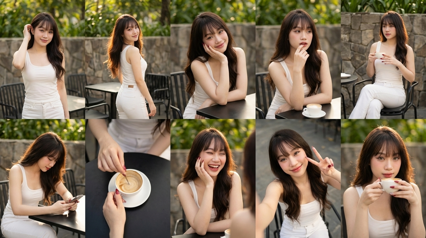 Promt tạo ảnh thời trang bối cảnh quán cafe